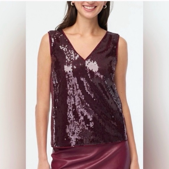 J. Crew Tops - J.Crew Sequin V-Neck Tank XS Burgundy NWOT | Party, Spring Layering
